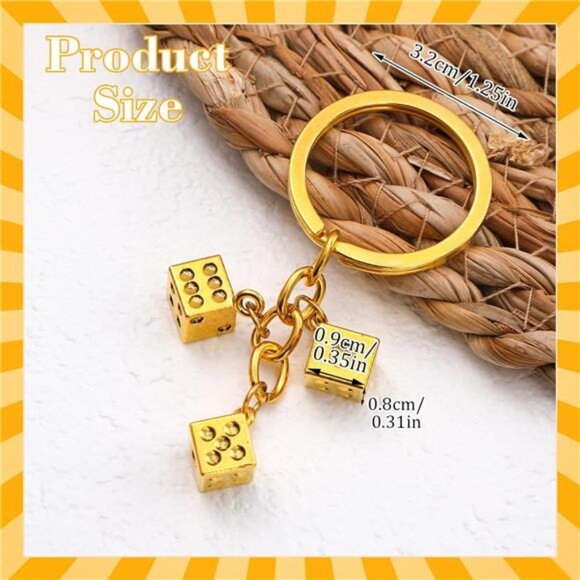2 Pcs Metal Dice Keychain, Alloy Dice Bag Charm with Black Dots Vintage Style - Picture 5 of 8